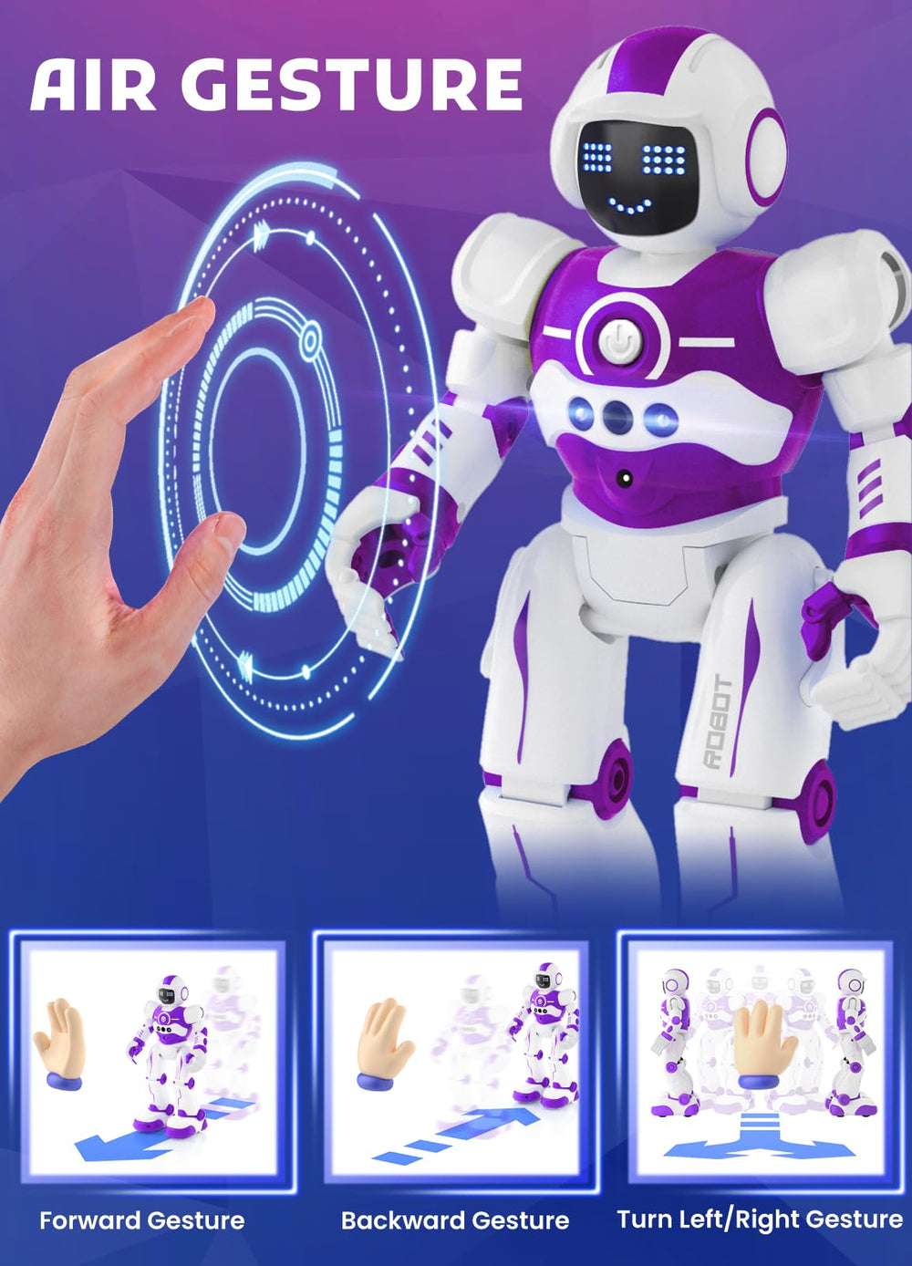EduCuties robot toy dance action captures lively movements and blue LED lights.