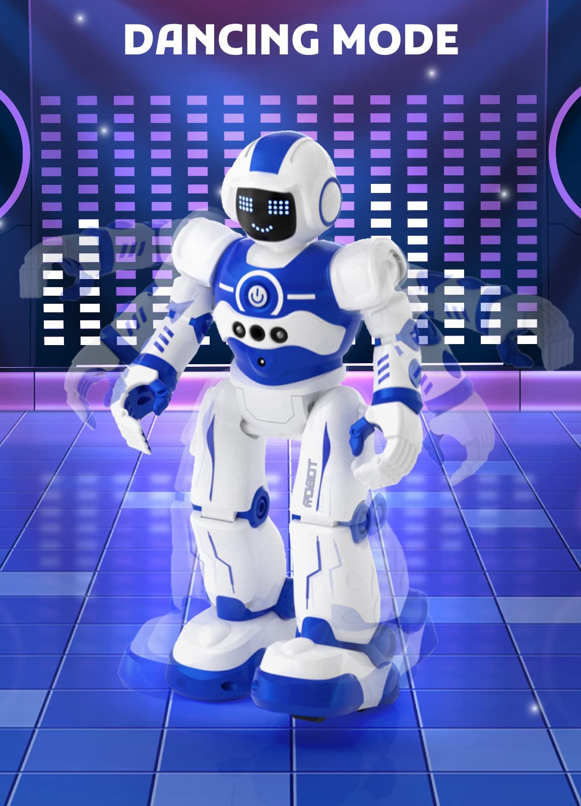 EduCuties dancing robot toy performing routines for family fun.