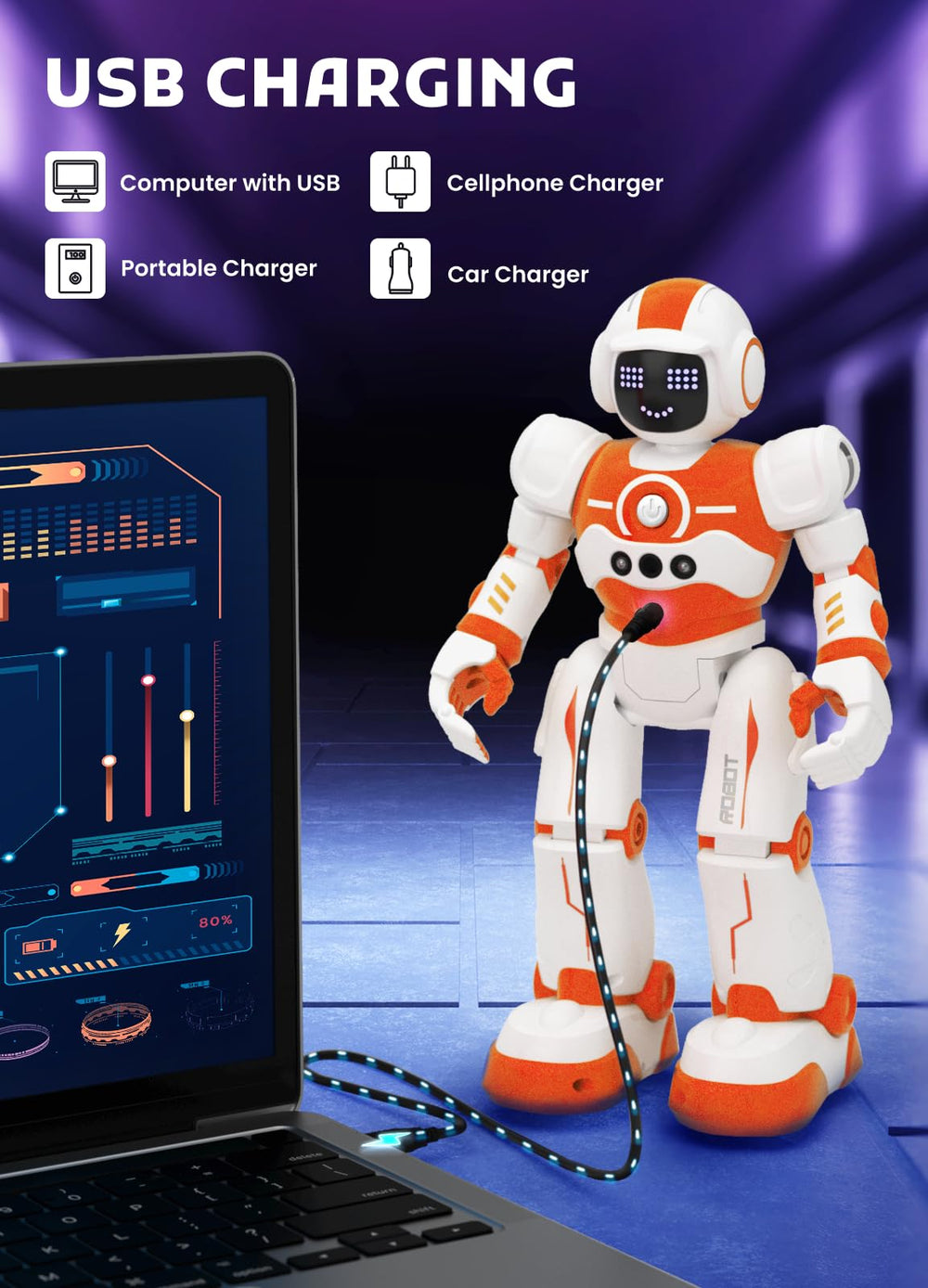 EduCuties robot toy built with durable ABS plastic and flexible joints.