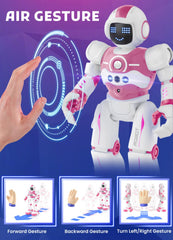 EduCuties pink gesture-sensing robot demonstrates hand commands