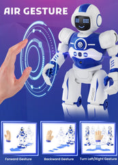 EduCuties robot toy programming mode shows user-created action sequences.