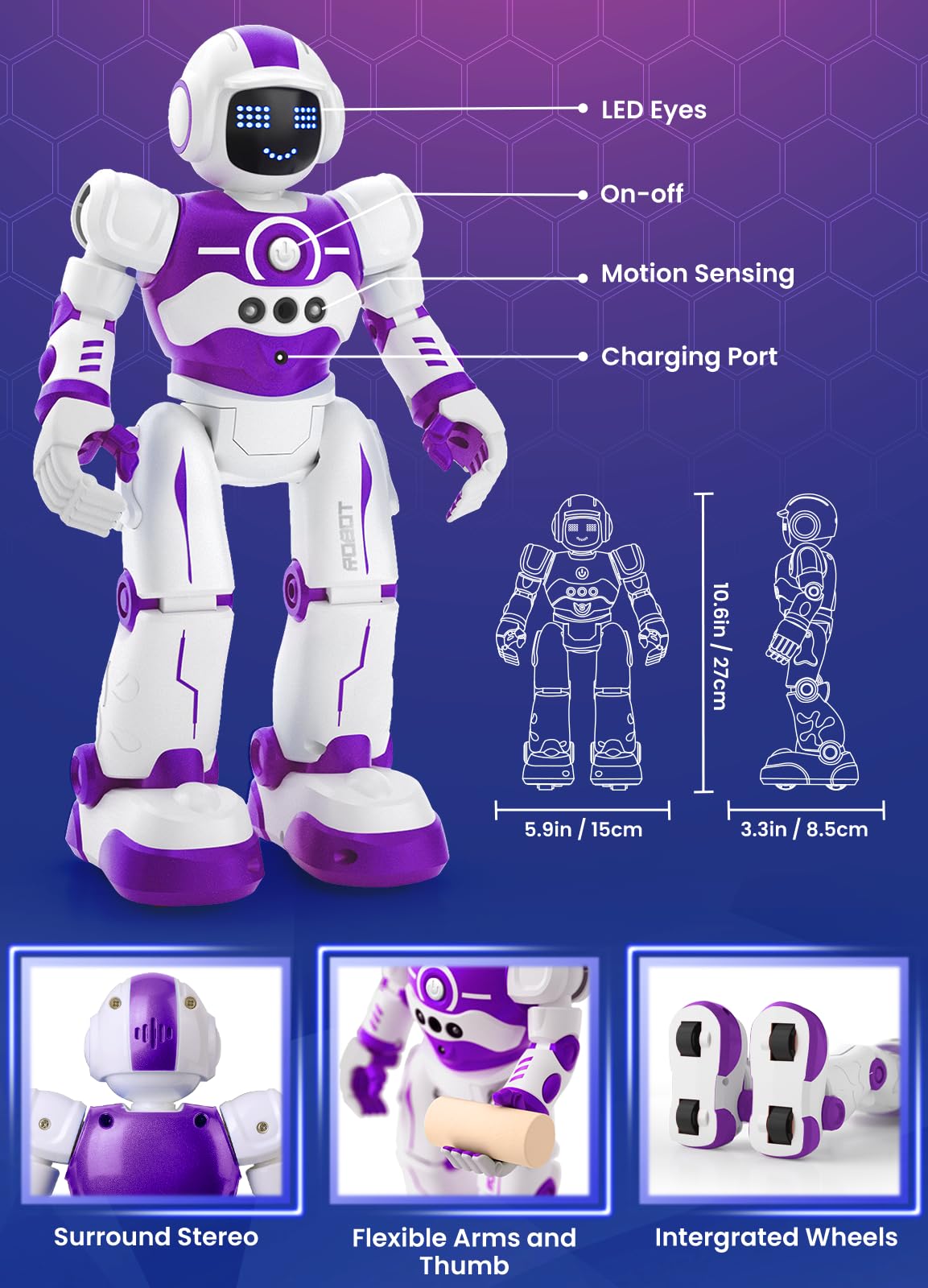 EduCuties robot toy side view highlights portable design for hands-on fun.