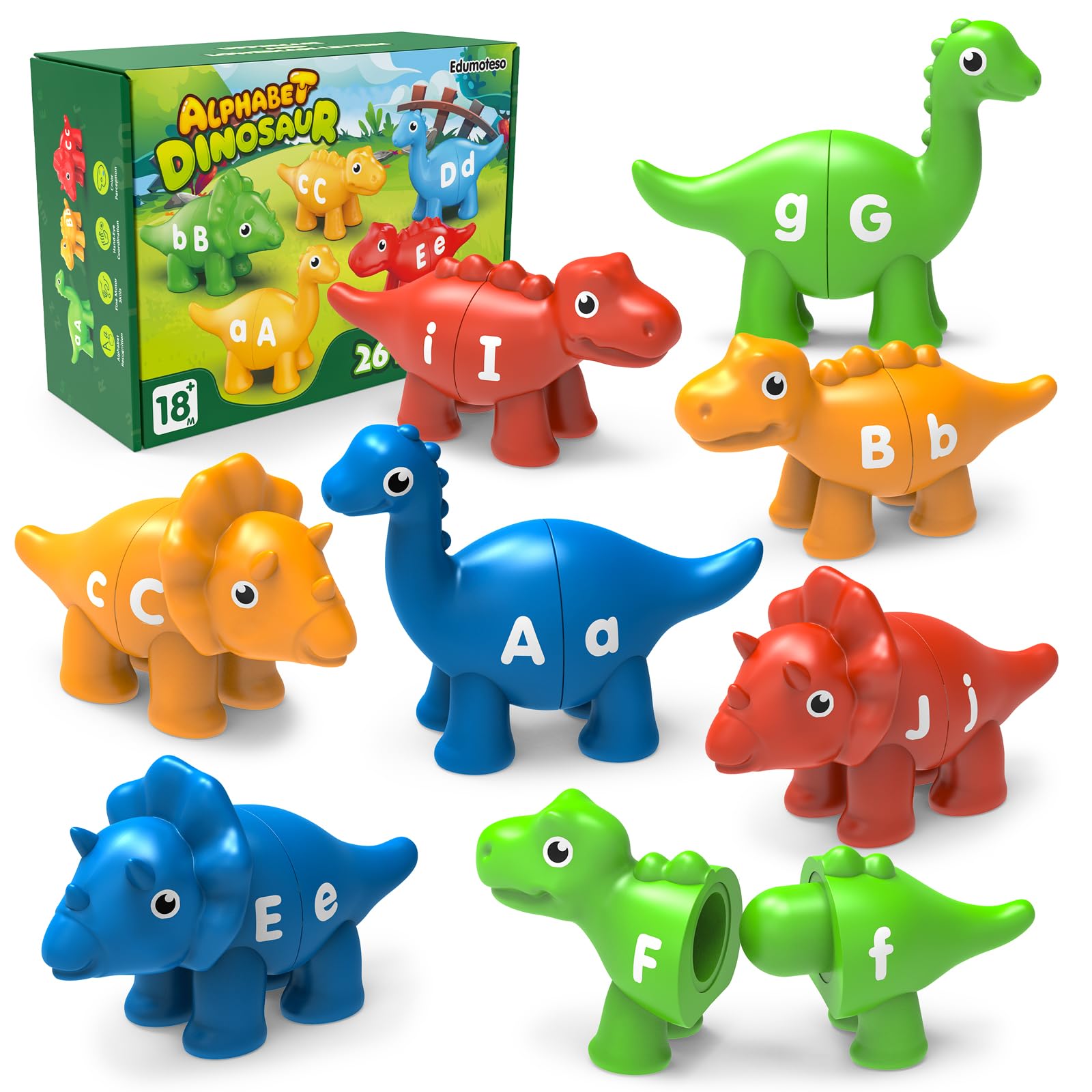 Edumoteso dinosaur alphabet tiles for early literacy and fine motor practice