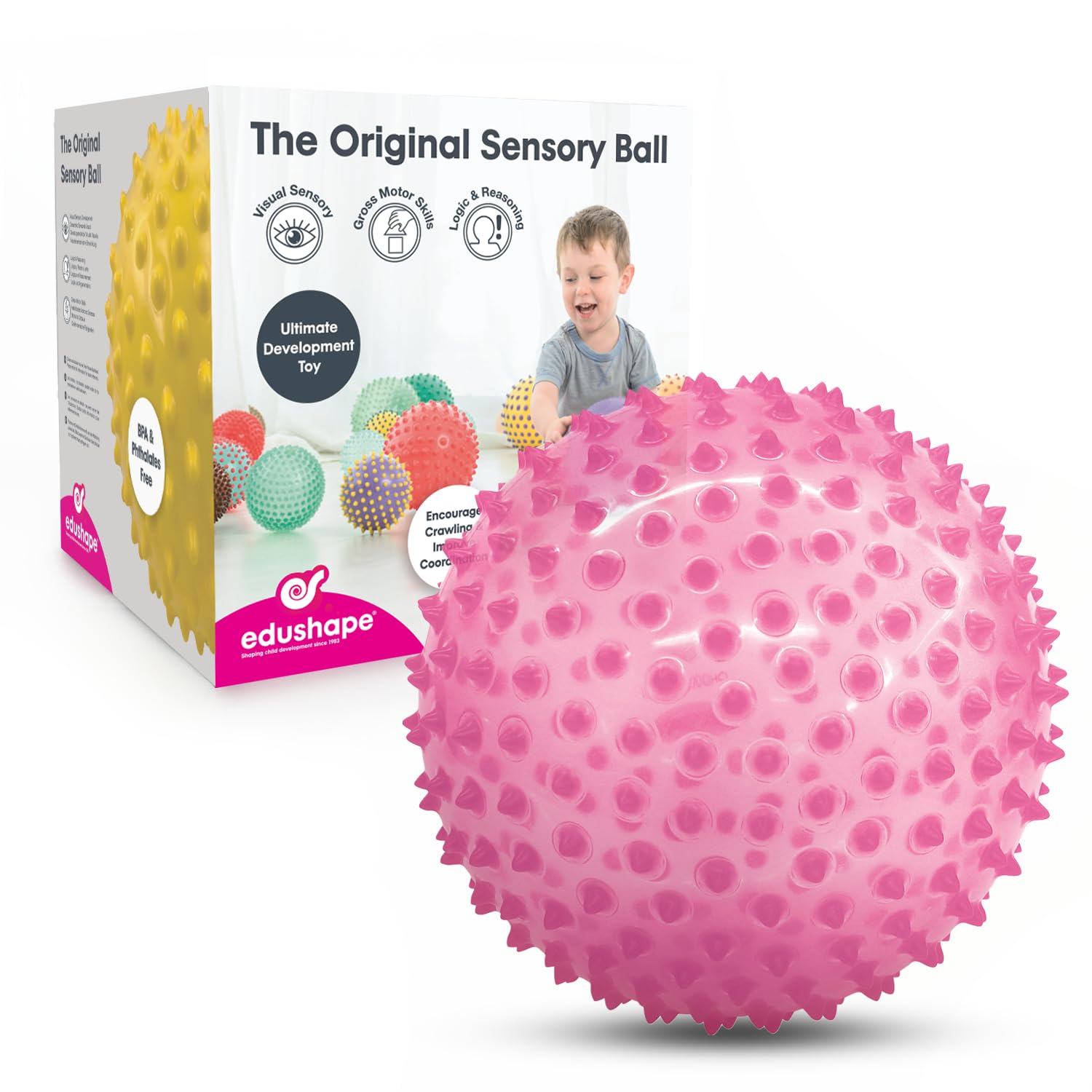 Edushape sensory ball 7-inch pink transparent, perfect for early exploration.