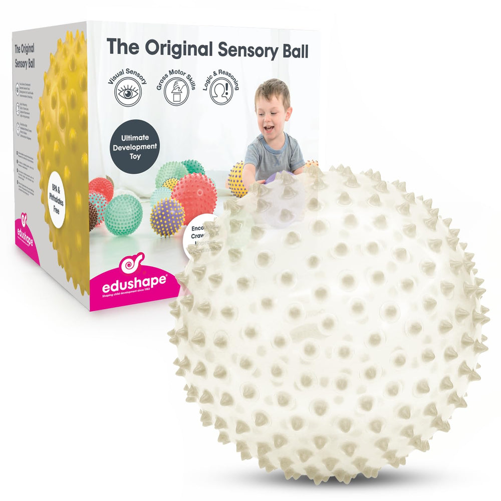Edushape sensory ball 7-inch glow-in-the-dark showcases engaging glow for motor exploration.