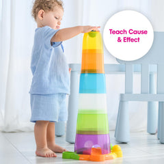 Edushape Stack & Drop Tower suitable for ages 12 months and up for safe exploration.