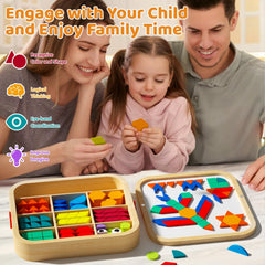 Edutree storage box keeps pieces organized for quick cleanup and portable play