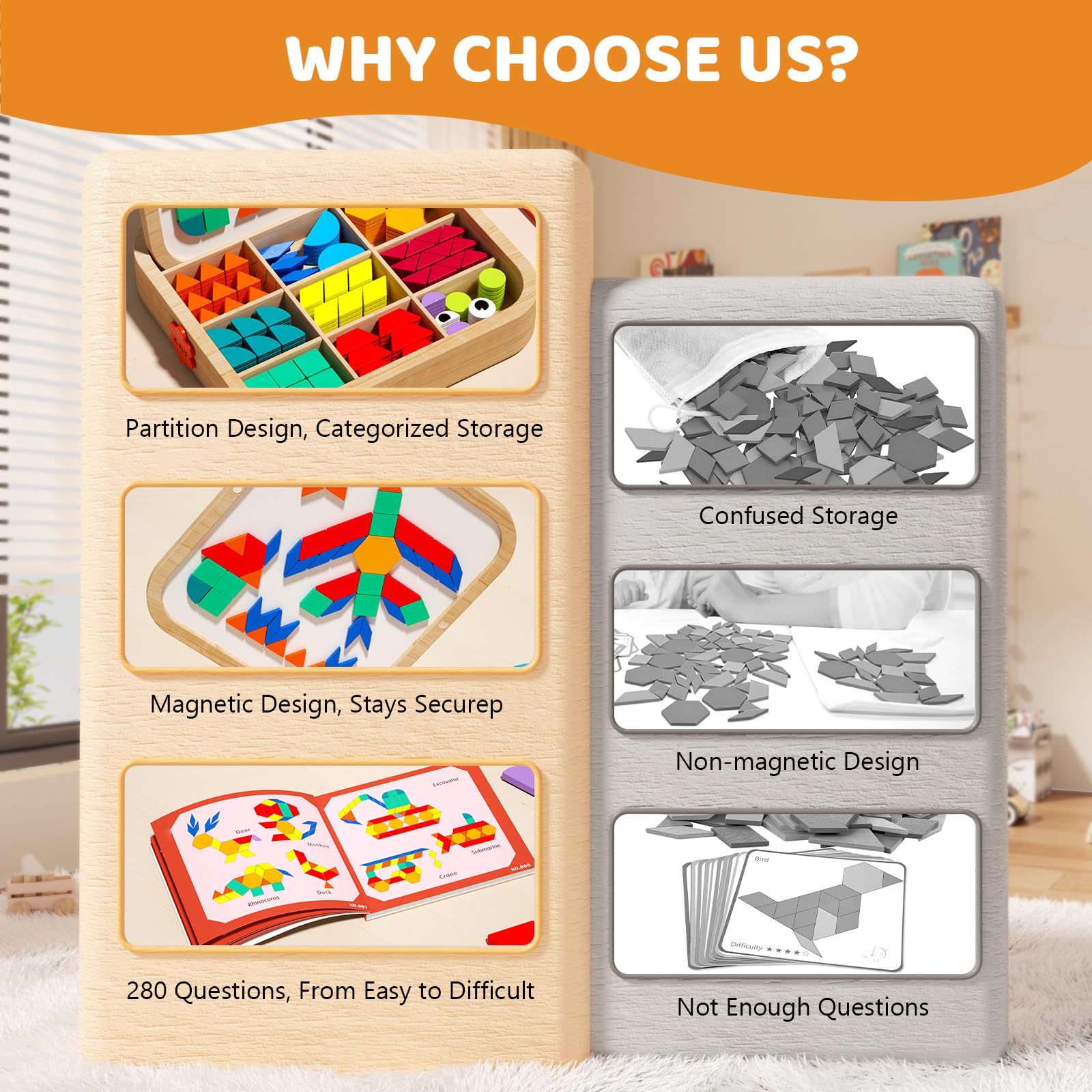 Edutree wooden blocks showcase vibrant colors for color recognition and pattern variety