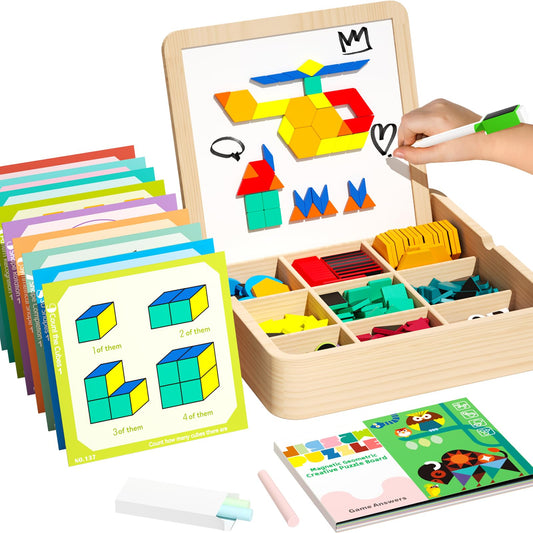 edutree wooden magnetic pattern blocks arranged for Creative STEM play and pattern exploration