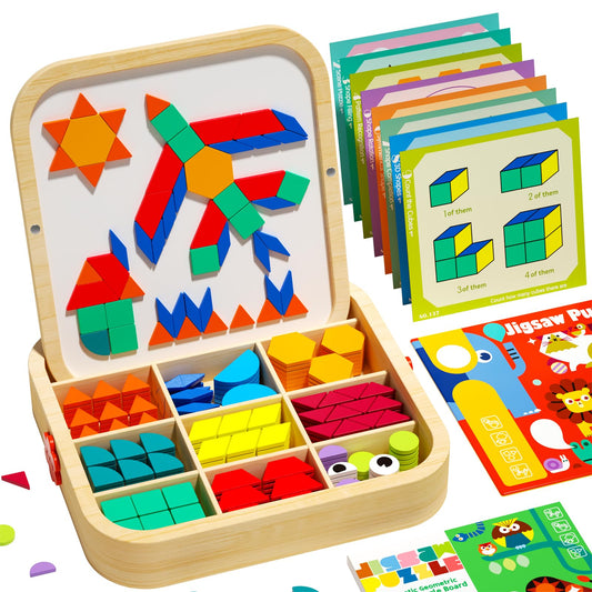 Edutree wooden magnetic pattern blocks set for hands-on pattern making and STEM play