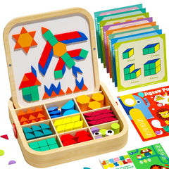 Edutree wooden magnetic pattern blocks set for hands-on pattern making and STEM play