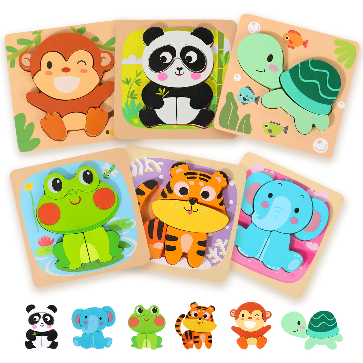 edutree wooden puzzle monkey—colorful shape to boost hand-eye coordination