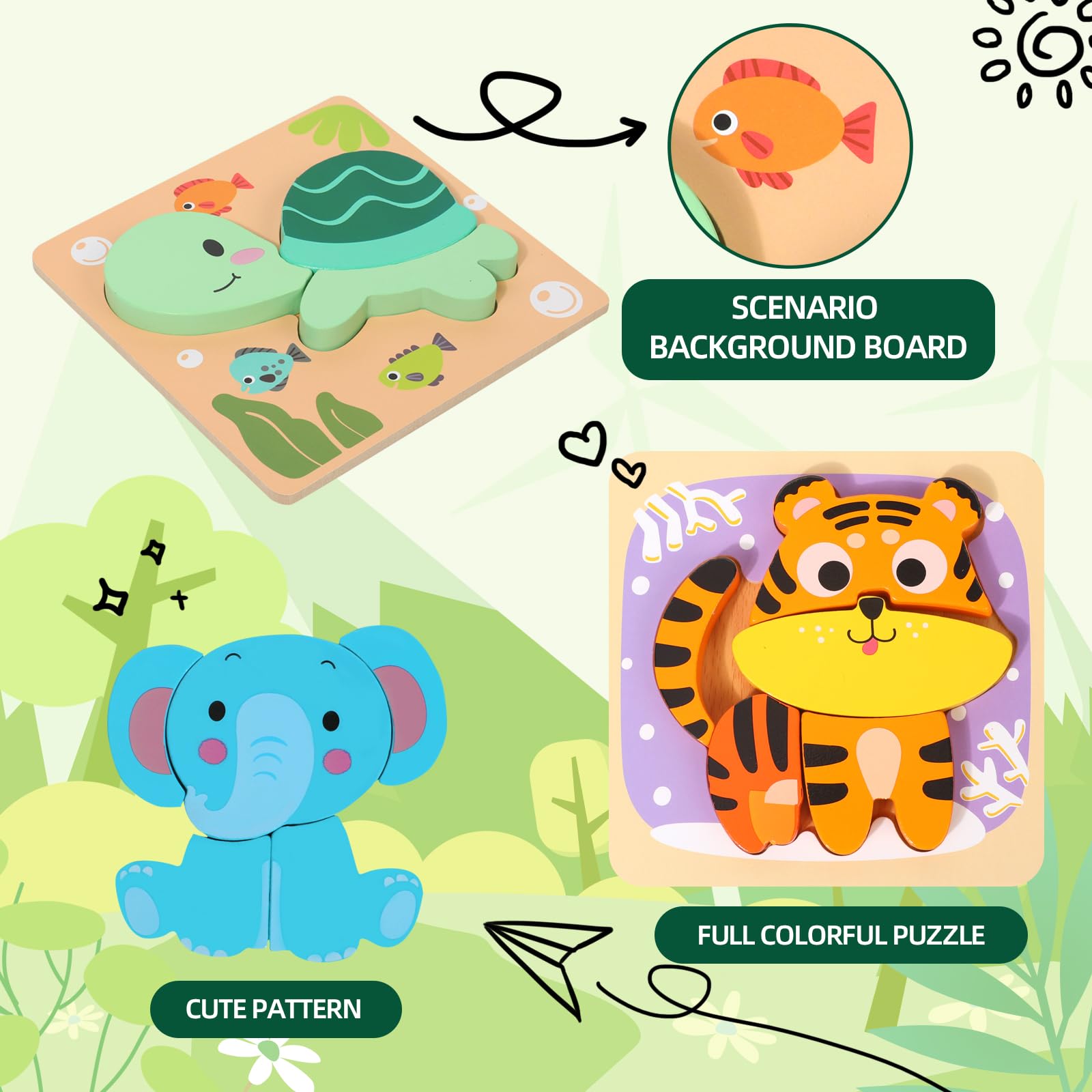 edutree wooden puzzle tiger—promotes fine motor skills via problem solving