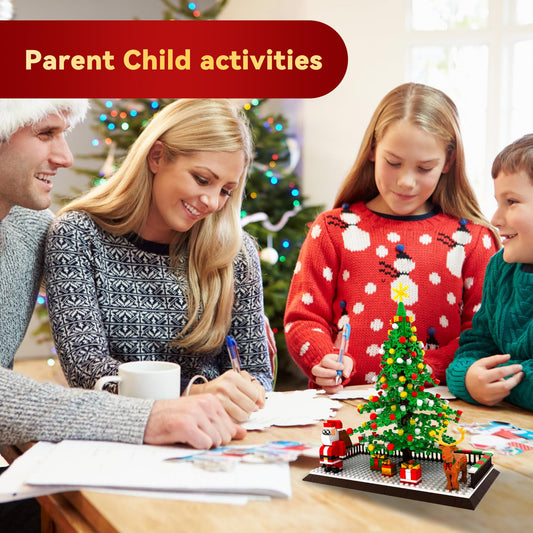 Eelexa Christmas tree building block elk figurine enhances holiday scene building.