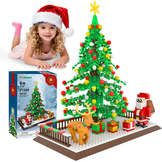 Eelexa Christmas tree building block Santa Claus figure for festive play and decor.