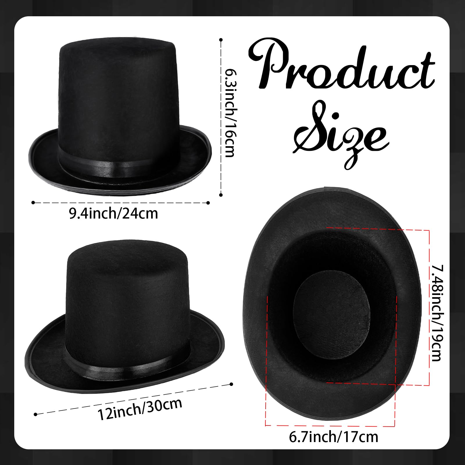 Eerrhhaq kids black felt top hat pack front view for group costumes
