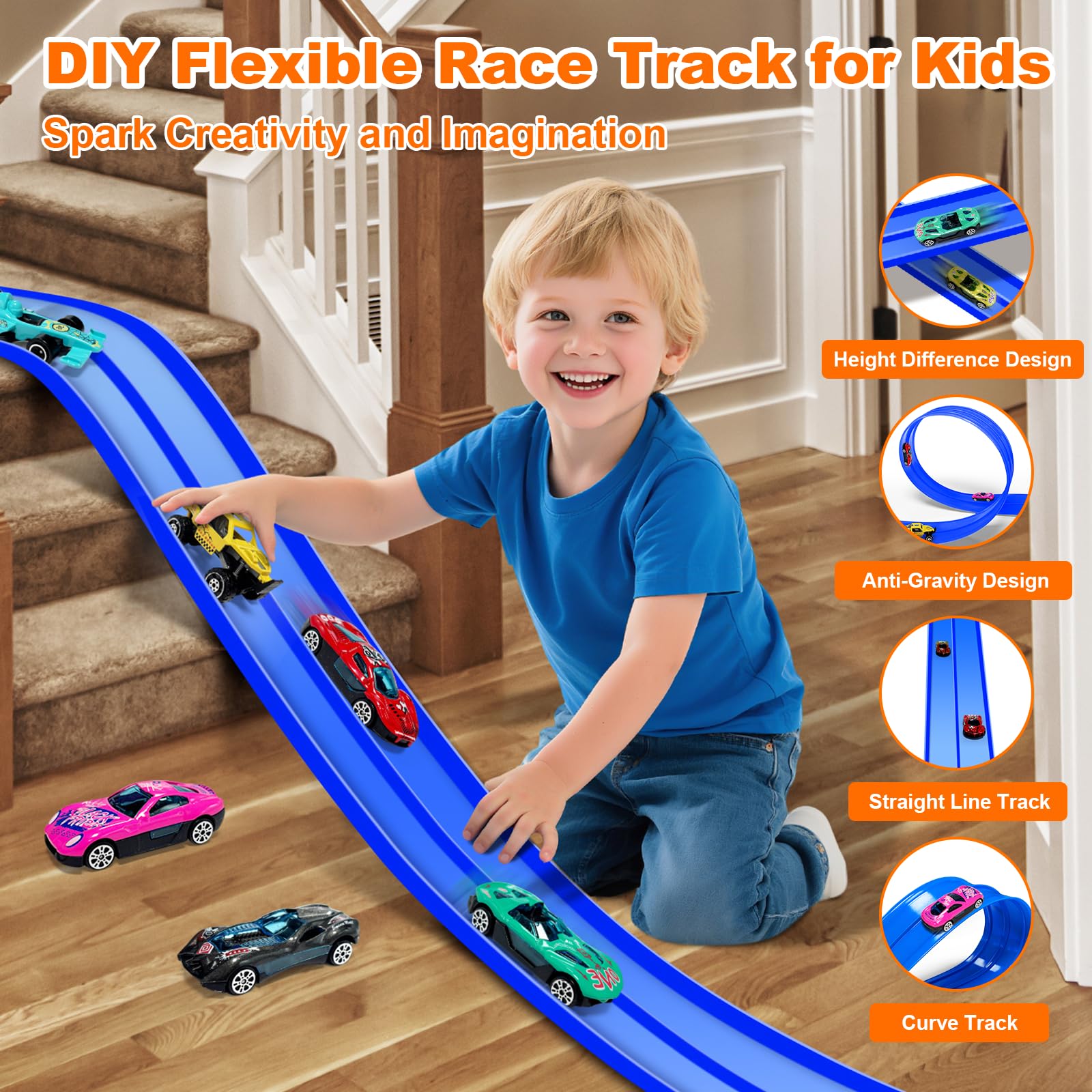 EFCRBS Build-your-own-track design with ramps and loops sparks creativity.
