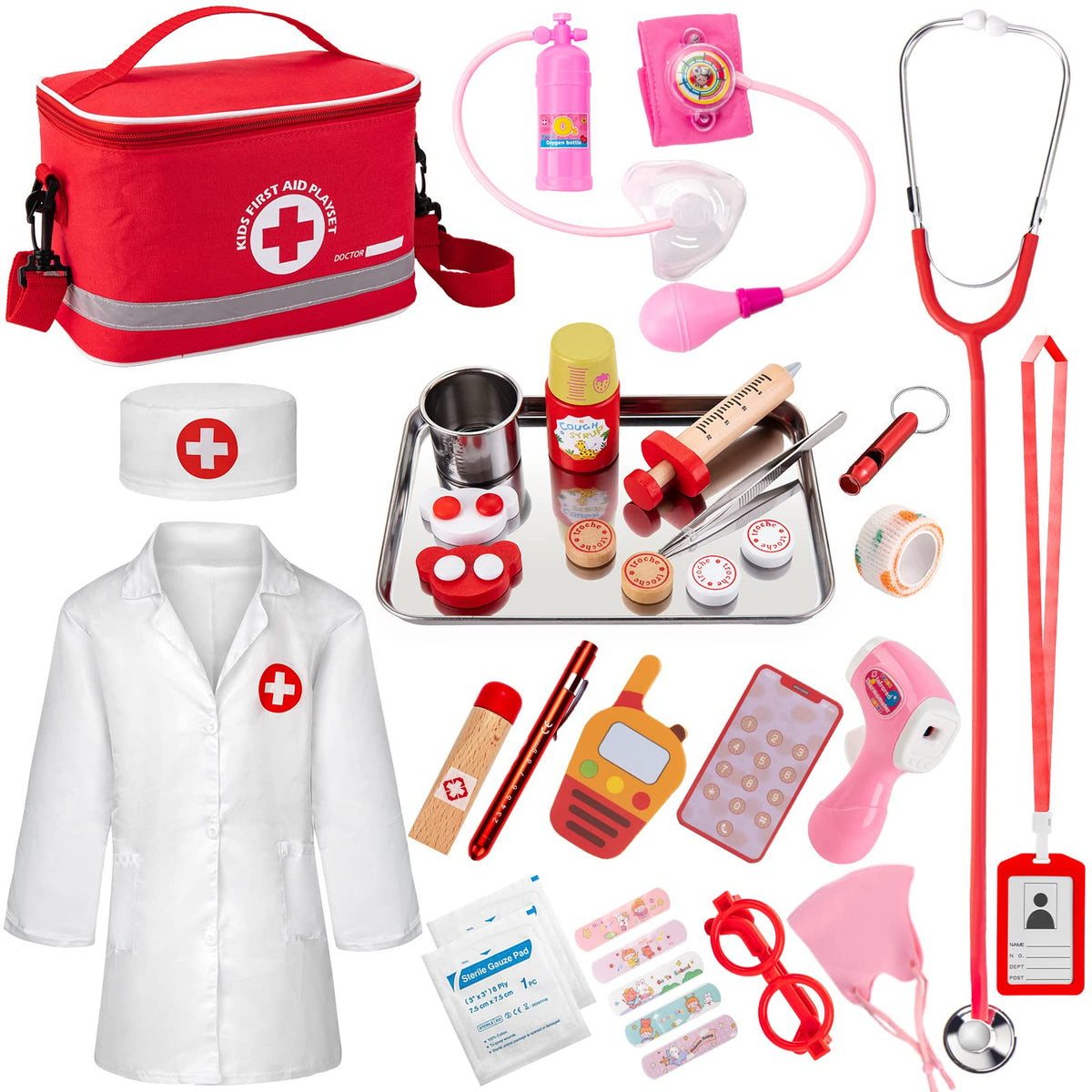 EFO SHM Doctor Kit Kids 34-Pcs Packaging Box, ideal for portable pretend play and easy storage.