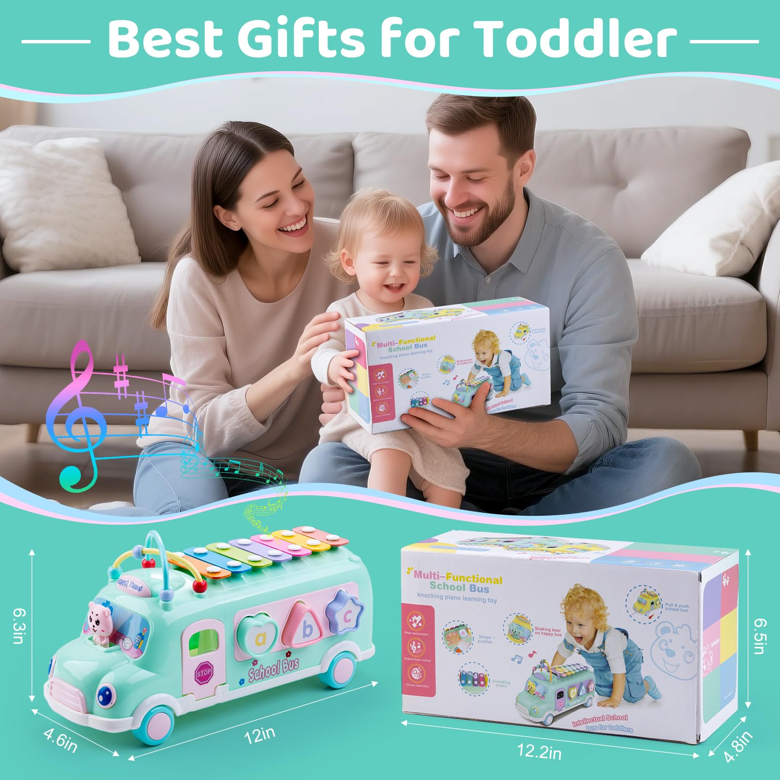EFOSHM Baby School Bus pull rope shows motor play in action.
