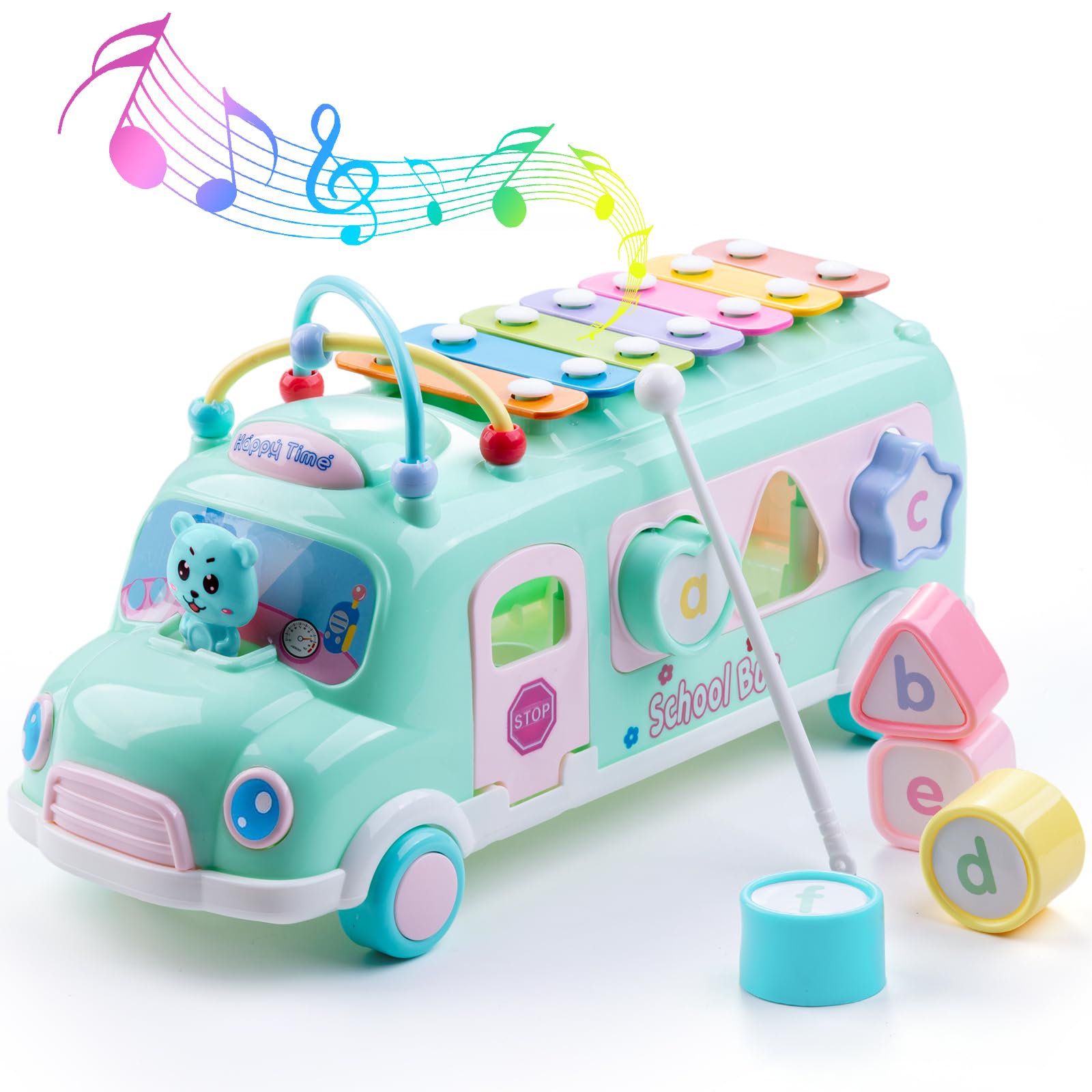 EFOSHM Baby School Bus Xylophone keys invite playful musical discovery for toddlers.