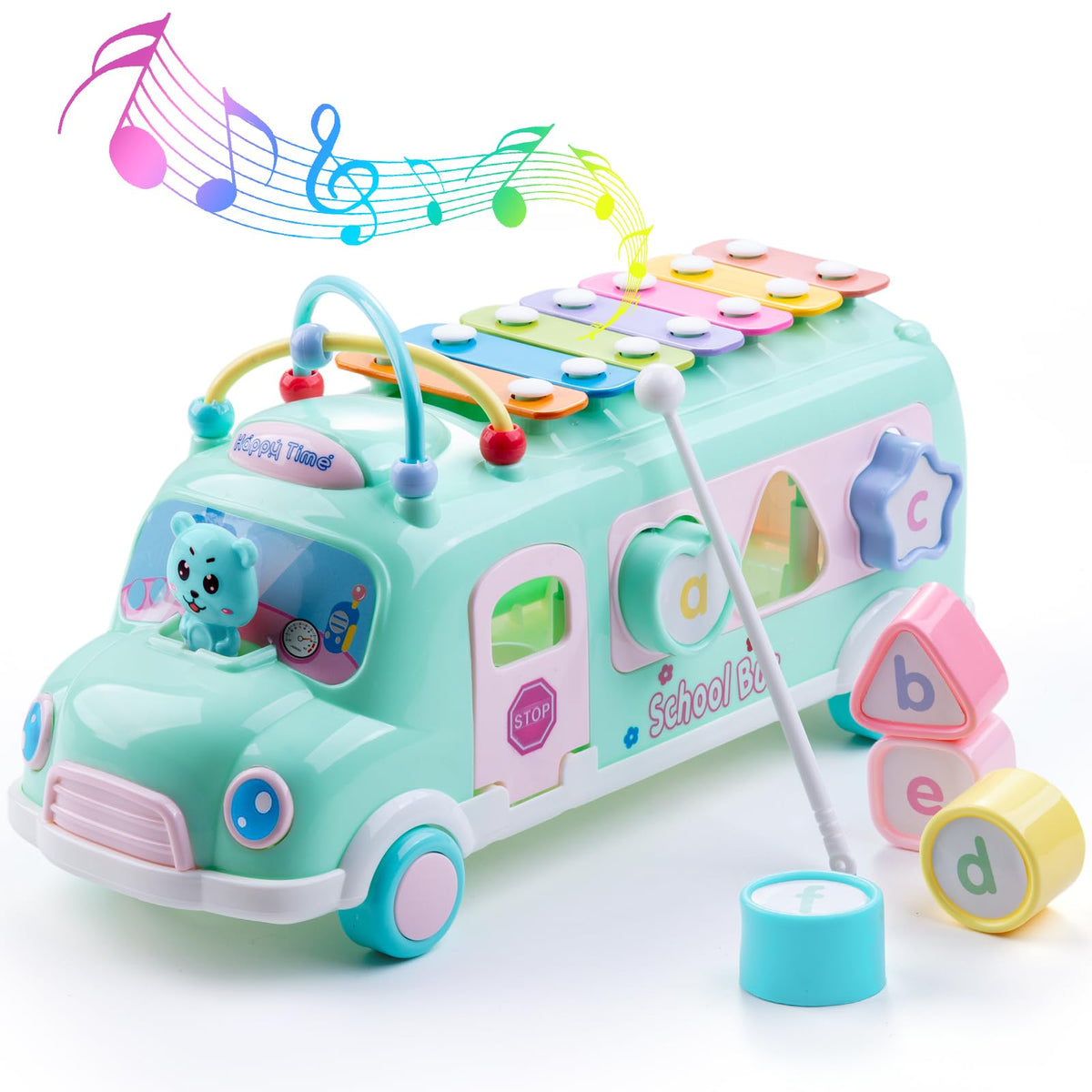EFOSHM Baby School Bus Xylophone keys invite playful musical discovery for toddlers.
