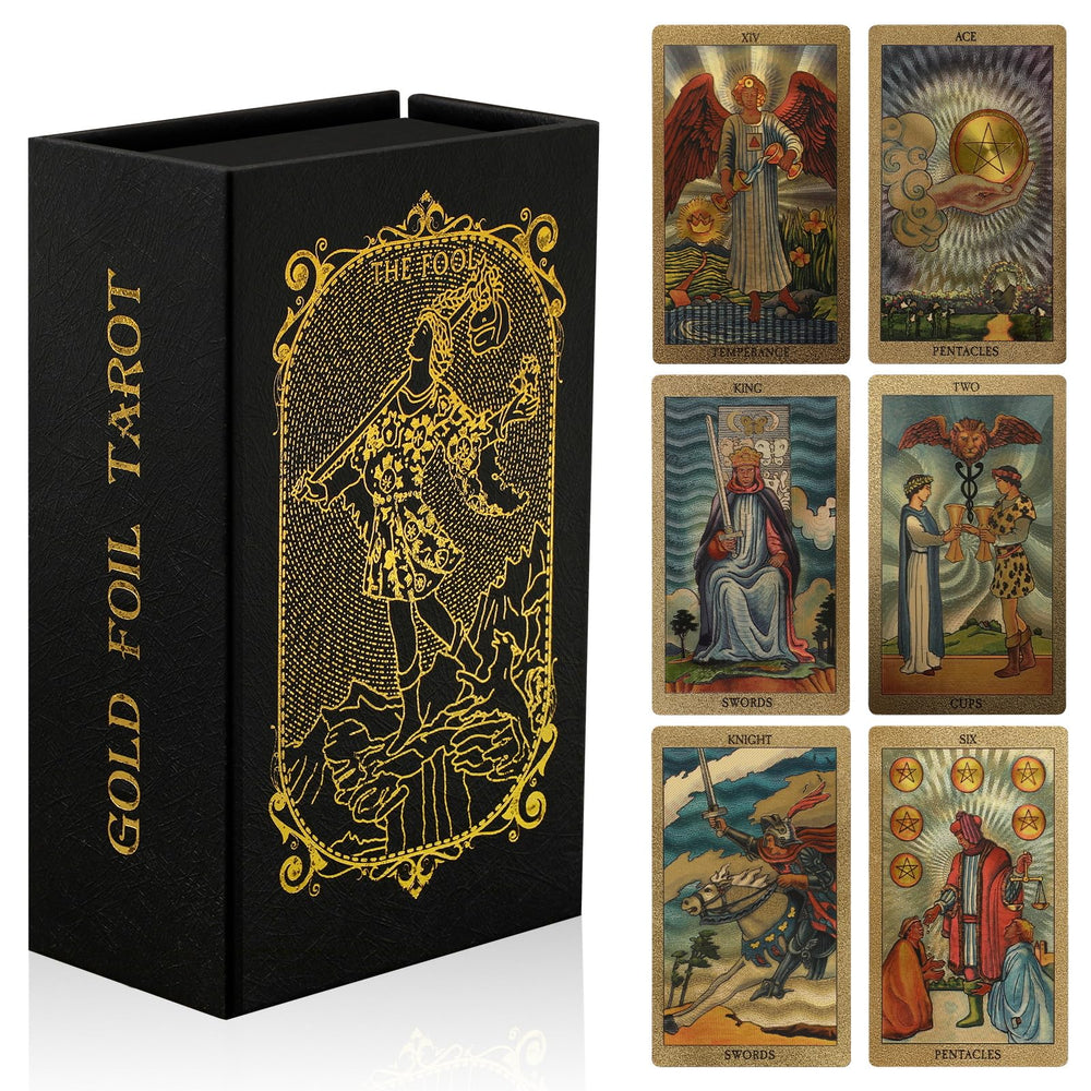 EGCUQ 78-card tarot front cover with gold foil, ideal for beginner readings