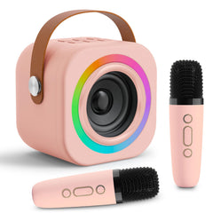 EGivwcvic mini karaoke machine front view shows kid-friendly design and built-in safety features.