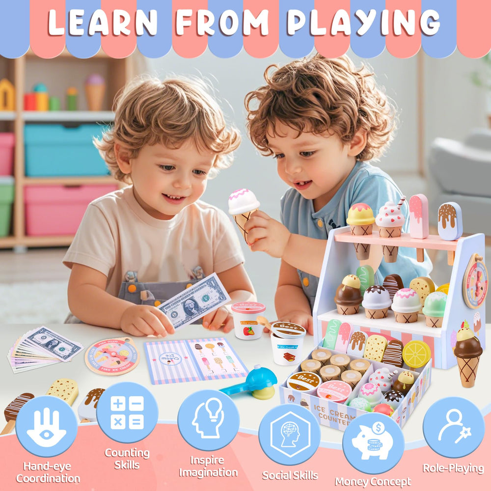 Ehome ice cream scoops highlight tactile play and sharing moments with friends.