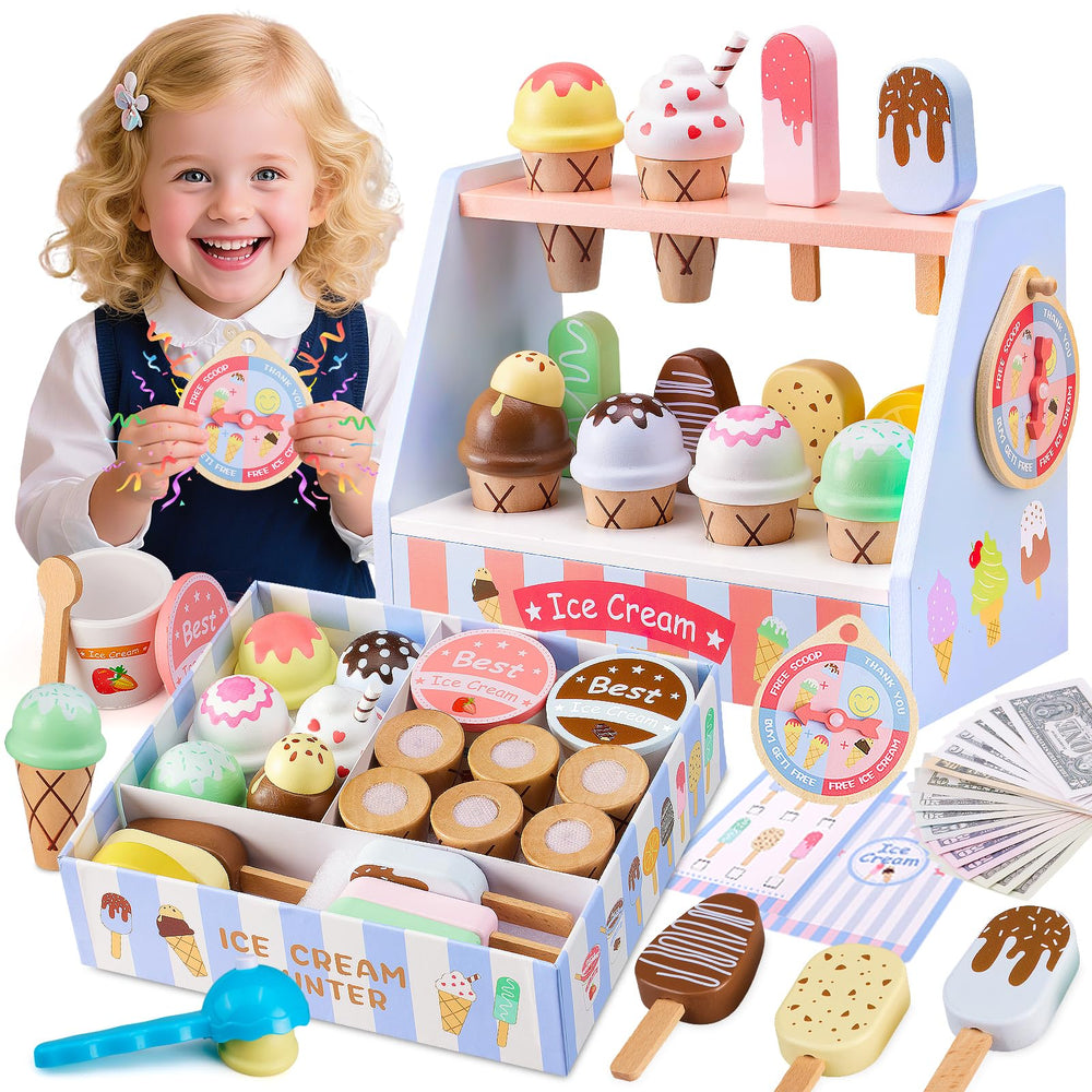 Ehome wooden ice cream counter boosts imaginative play and role‑play fun.