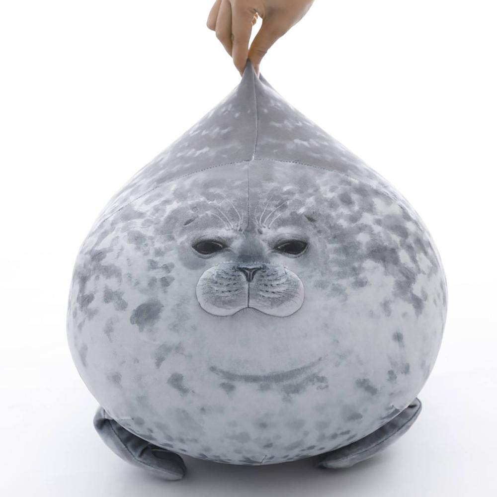 EHOTONG gray seal plush texture close-up, plush fuzz ideal for hugs and decor.