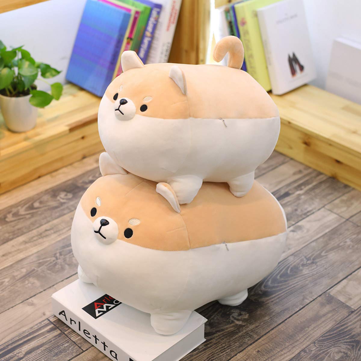 EHOTONG Shiba Inu plush pillow in bed for nap-time comfort