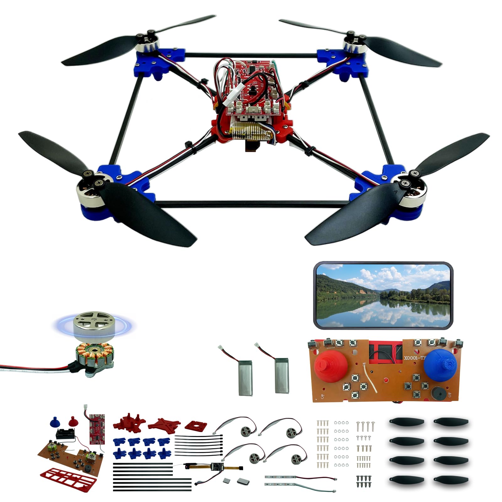EIELEDIY Quadrotor drone assembly progress aids hands-on learning of basic drone concepts.
