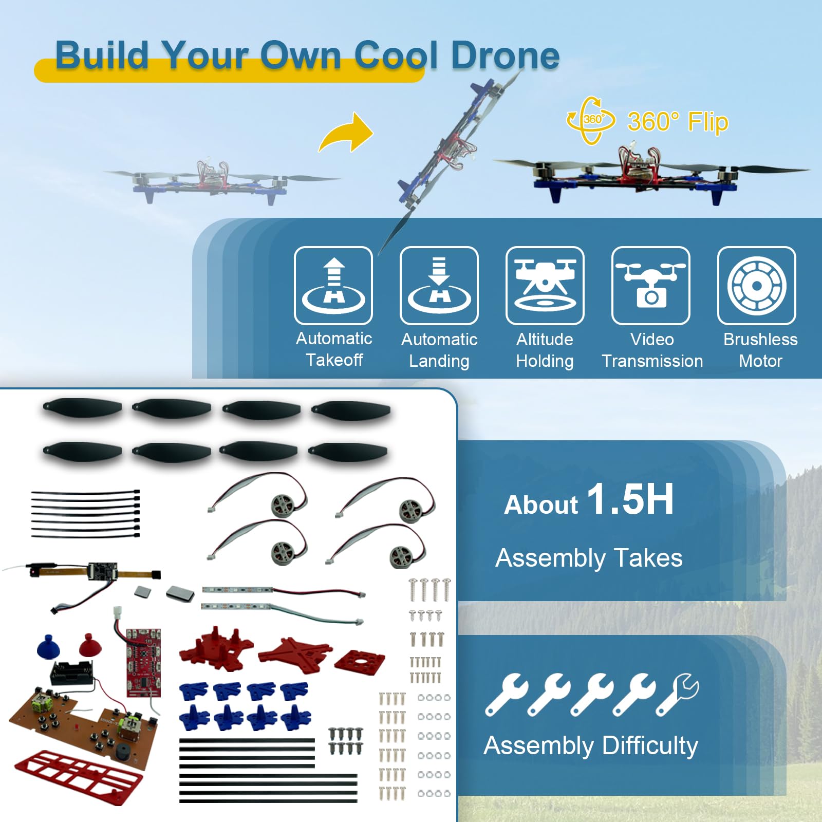 EIELEDIY Quadrotor drone optical flow module enables steady hovering and accurate control.