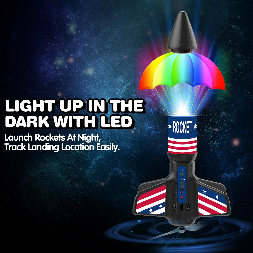 Eieymct rocket launcher with LED lights for easy night tracking.