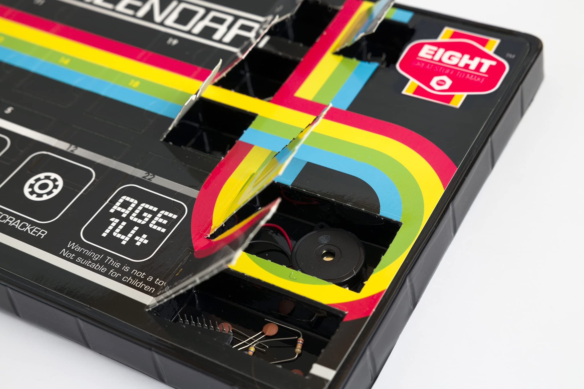 Eight Advent Calendar Electronic Games windows open close-up reveals 24 build components