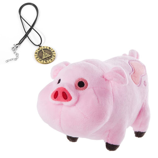 EIKOU Gravity Falls Waddles pig plush 7-inch with pendant, ideal as a cuddly travel companion.