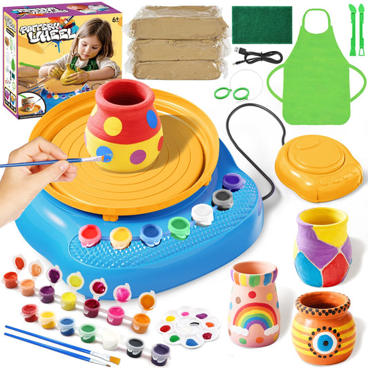 Einailvk Kids pottery wheel kit setup with colorful clay for creative play.