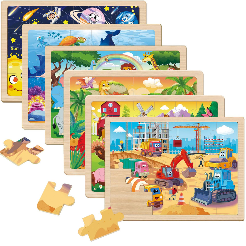 Eirenke wooden puzzles six-pack with 24 pieces supports hand-eye coordination