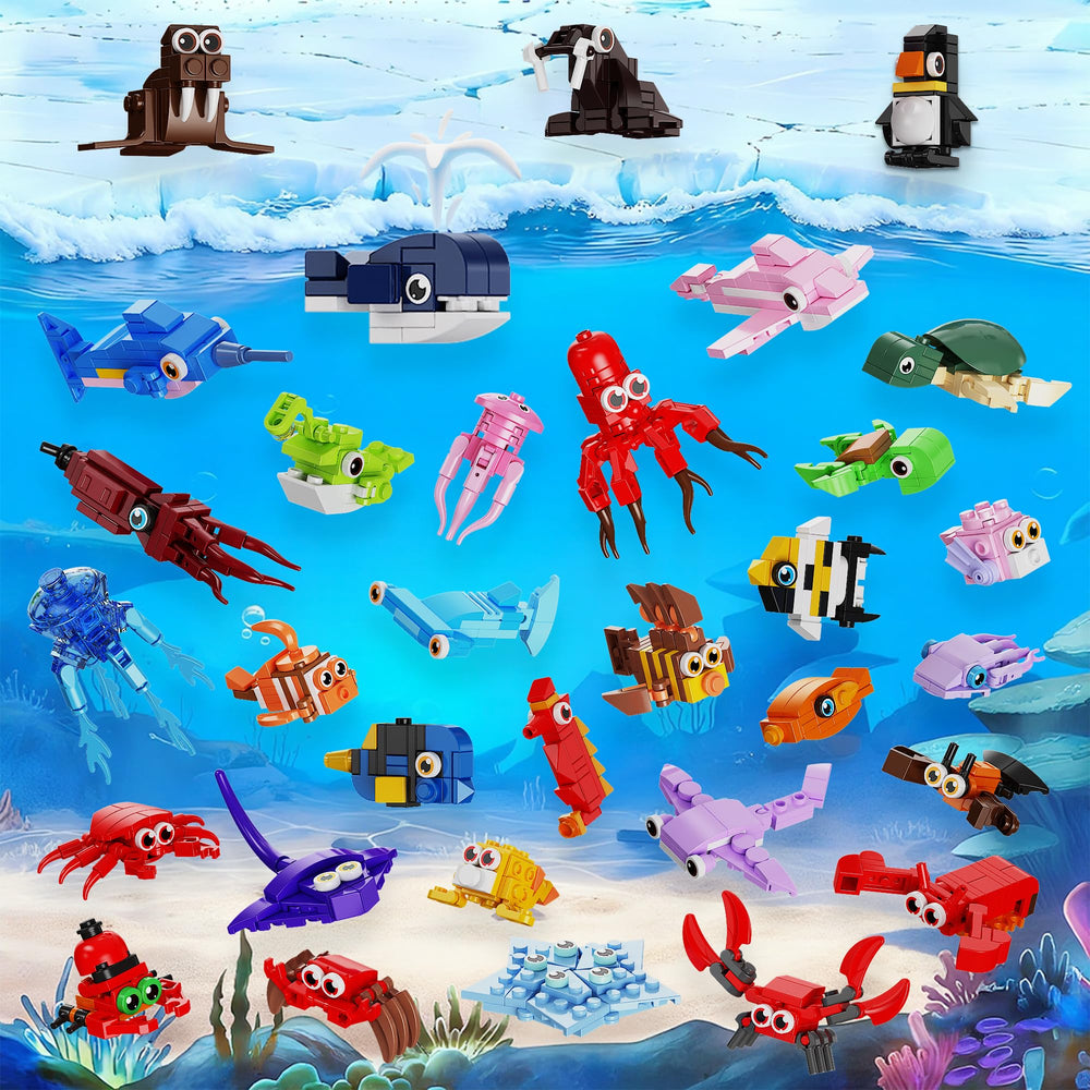 EITOLNR 32 marine animal designs with instruction cards for guided building.