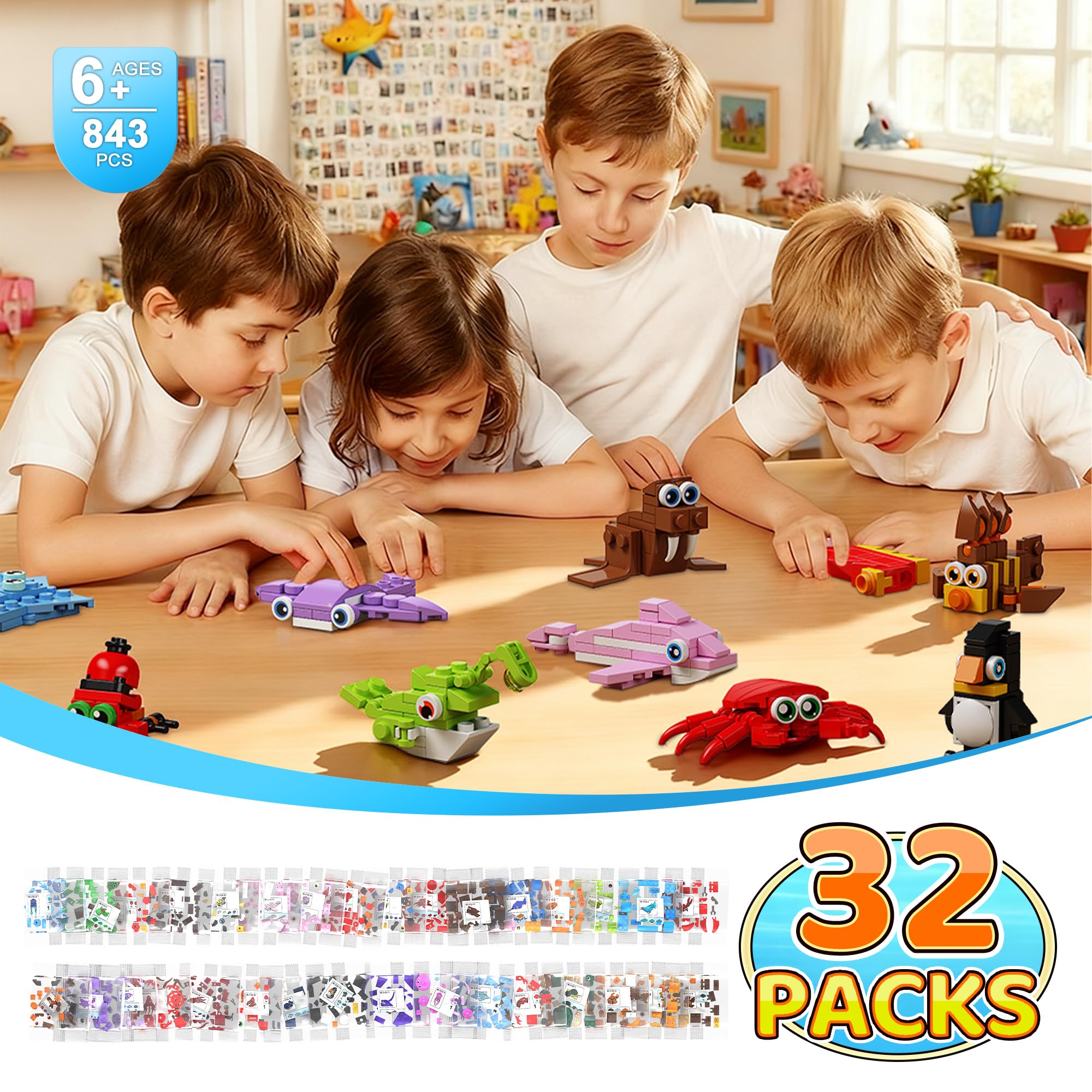 EITOLNR kids building with blocks promotes fine motor skills and color recognition.