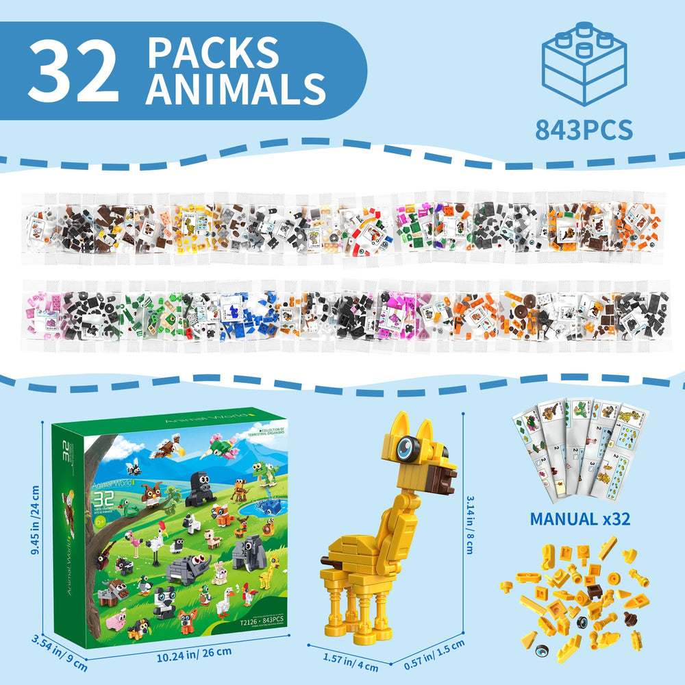 EITOLNR mini animals set featuring giraffe, rabbit, parrot, and more