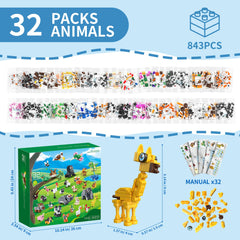EITOLNR mini animals set featuring giraffe, rabbit, parrot, and more