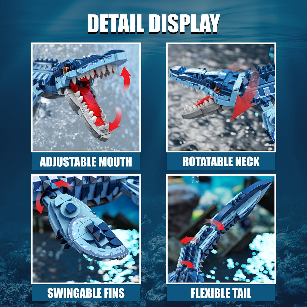 EITOLNR Mosasaurus rotatable neck enables lifelike neck poses.