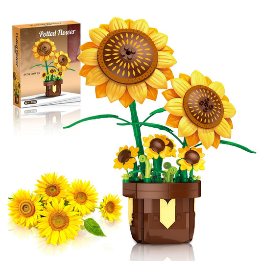 EITOLNR Sunflower Building Set displays 291-piece bonsai sunflowers for décor.