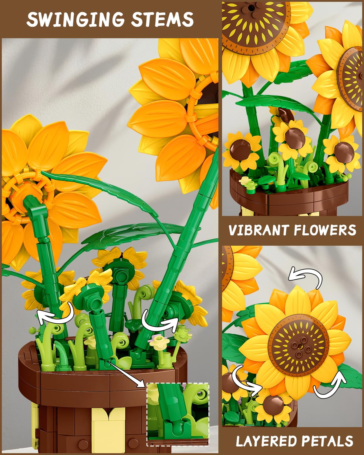 EITOLNR Sunflower Building Set makes artistic home decor for sunny spaces.