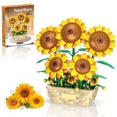 EITOLNR Sunflower Building Set blooms in decorative pots for lifelike home décor.