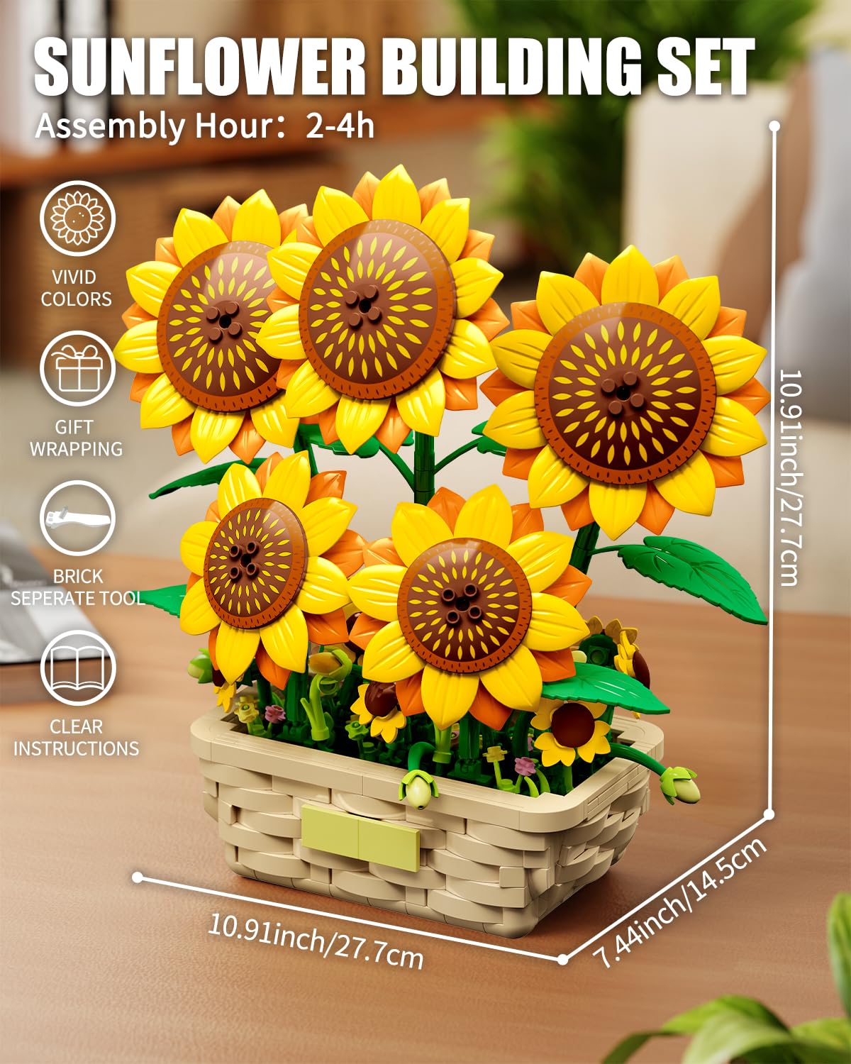 EITOLNR Sunflower Building Set finished model on a desk as elegant decor.