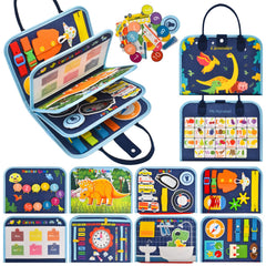 Ejanmilar dinosaur busy book cover with colorful pages designed for toddlers.