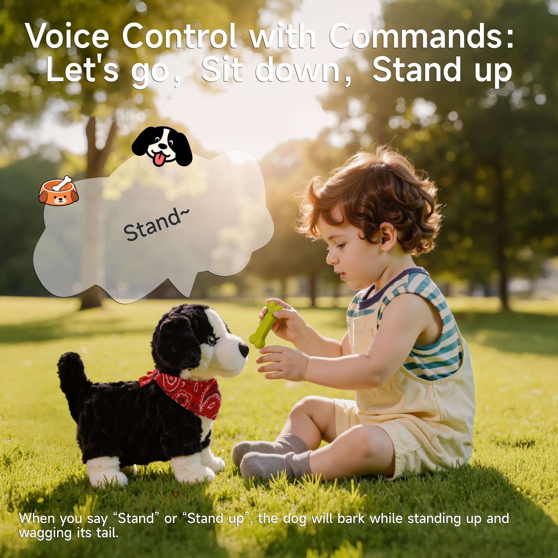 eJog Pup head tap interaction shows responsive commands.