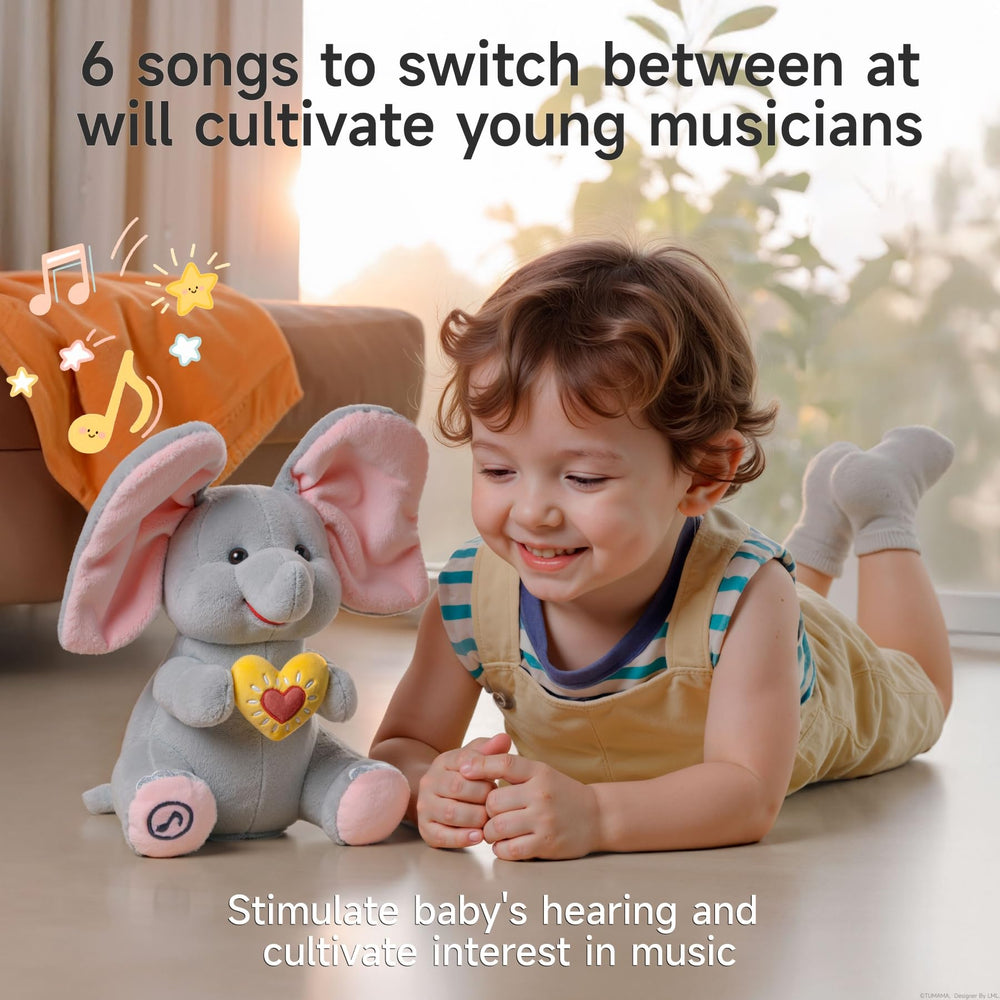 eJog Pup Peek a Boo Elephant durable stitching on exterior supports daily use